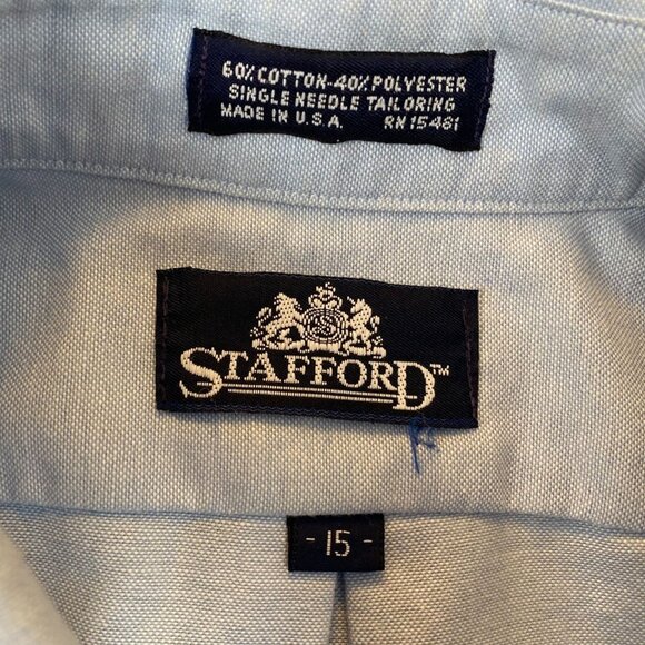 Stafford Mens Dress Shirt 15 Neck Short Sleeve Button Down Classic Workwear Blue - Picture 3 of 9